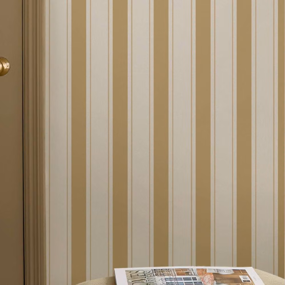 Sophie Allport Oundle Stripe Warm Honey Wallpaper in Yellow, Roll Width: 52 cm – 2