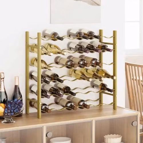vidaXL Modern Gold Metal Wine Rack for 36 Bottles, H 65.0 x W 58.5 x D 22.0 cm – 2