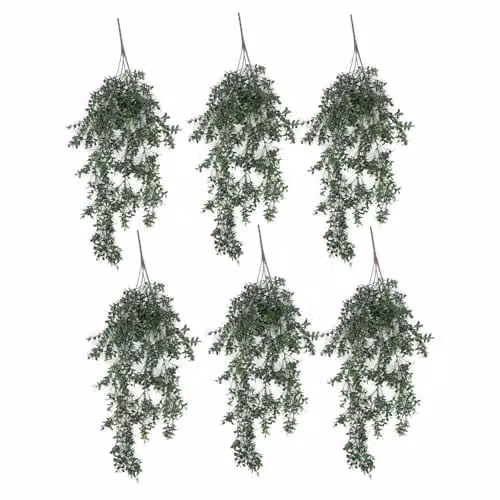 Pack of 6 Green Leaf Artificial Hanging Plants, UV and Fire Resistant, 78cm