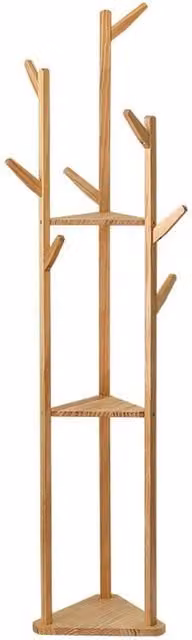 ERGOVEXA Brown Bamboo Coat Rack and Hallway Storage Stand with Integrated Shelf – 1