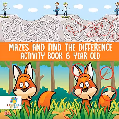 Educando Kids Mazes and Find the Difference Activity Book for 6 Year Olds, Multicolour, W: 21.59 cm, H: 21.59 cm