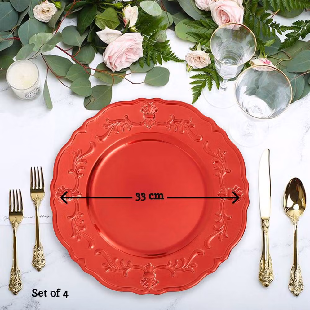 Orsina Red Baroque Floral Charger Plate Set of 4, Diameter: 33 cm – 2