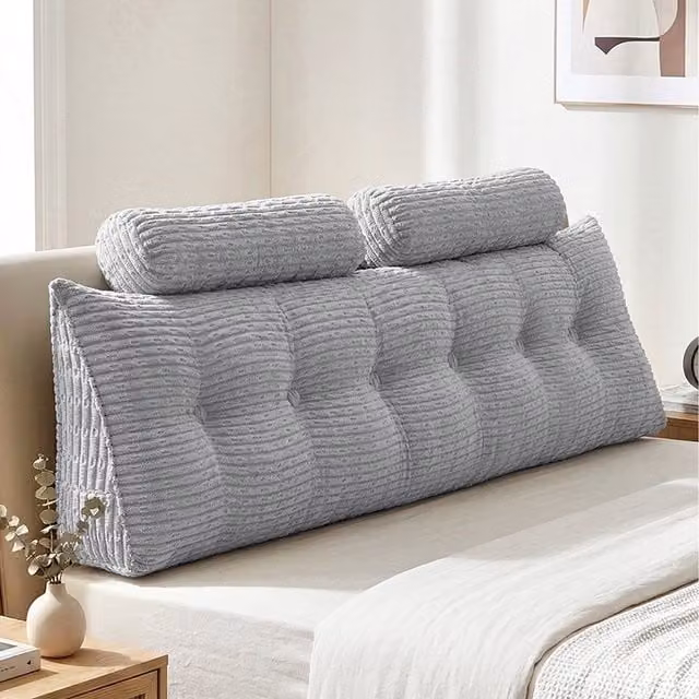 Livingandhome Firm Triangle Wedge Headboard Pillow Backrest Support Cushion in Blue and Grey, Width: 180 cm