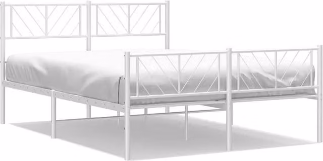 Berkfield Home Metal Bed Frame with Headboard and Footboard in White, W: 135 cm, L: 190 cm – 1