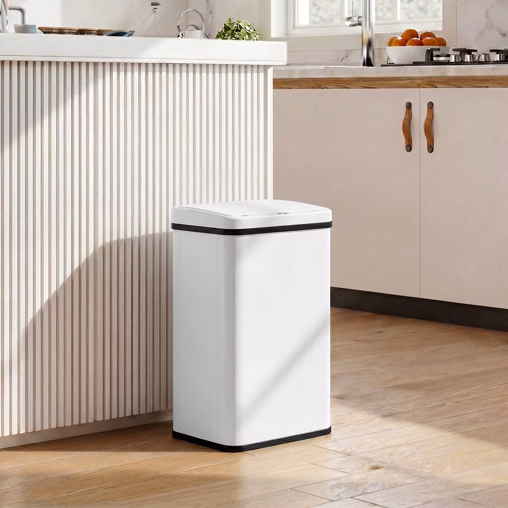 STILVORA 40L Sensor Bin with Soft-Close Lid and Fingerprint-Proof Stainless Steel Finish in White, H 75.0 cm x W 35.5 cm x D 1.0 cm – 2