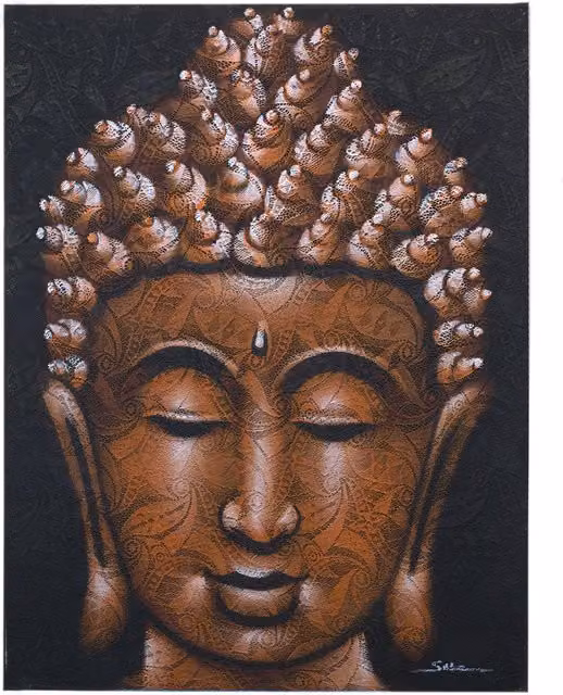 KDMD Buddha Portrait Painting with Copper Brocade Detail in Brown