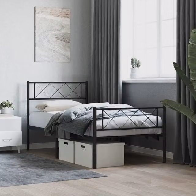 Berkfield Home Metal Small Single Bed Frame with Headboard and Footboard, Black, W: 75 cm, L: 190 cm – 1