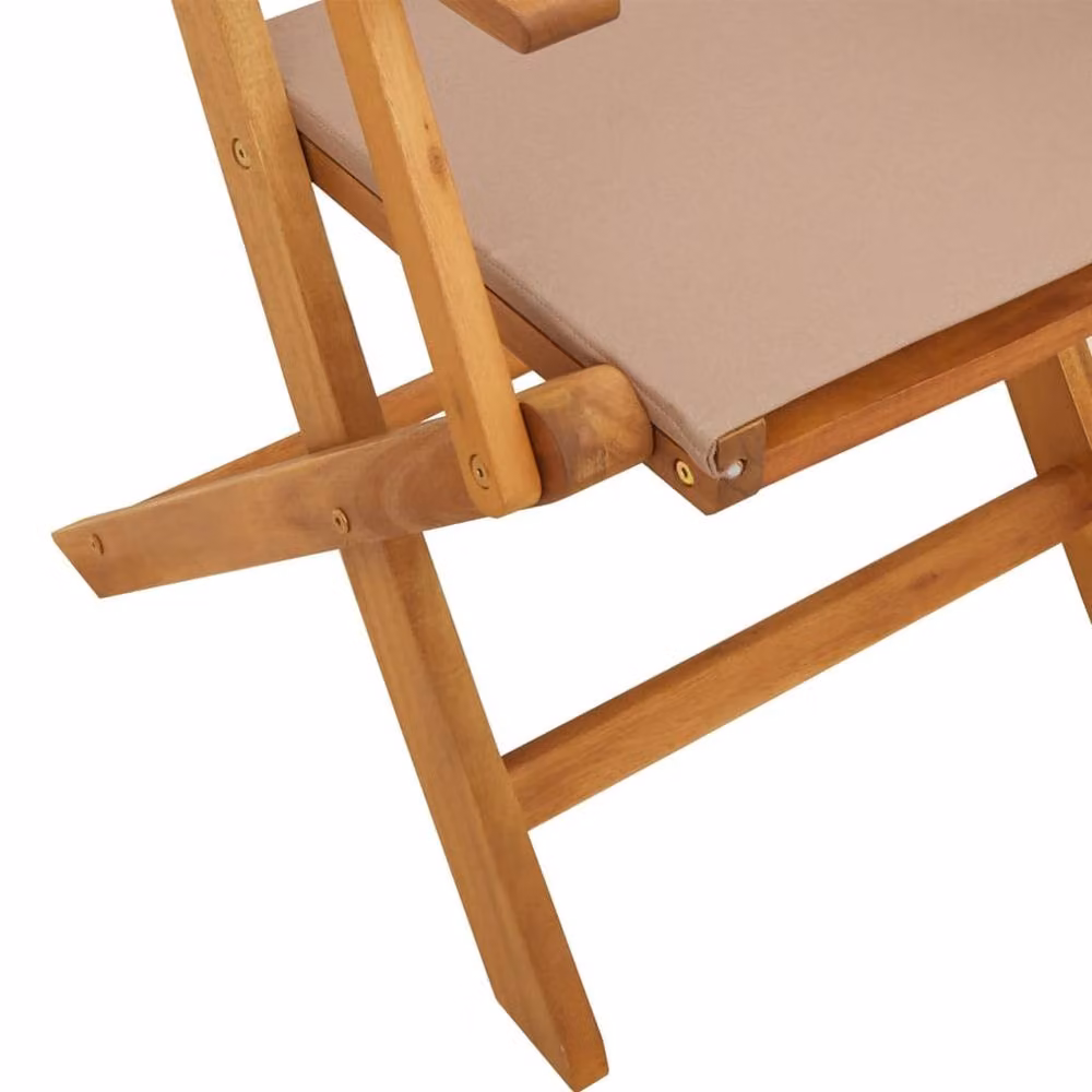 Berkfield Home Beautiful 3 Piece Bistro Set in Beige Polyester Fabric and Oiled Acacia Wood – 3