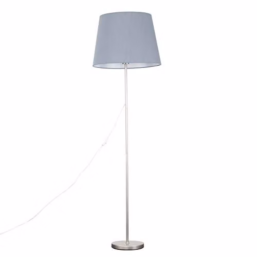 MiniSun Modern Brushed Chrome Floor Lamp with Grey Fabric Cone Shade