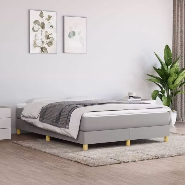 Berkfield Home Upholstered Box Spring Bed Frame in Grey, W: 135 cm, L: 190 cm – 1