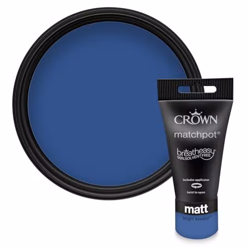 Crown Walls & Ceilings Blue Matt Water Based Paint Tester Sample 40ml