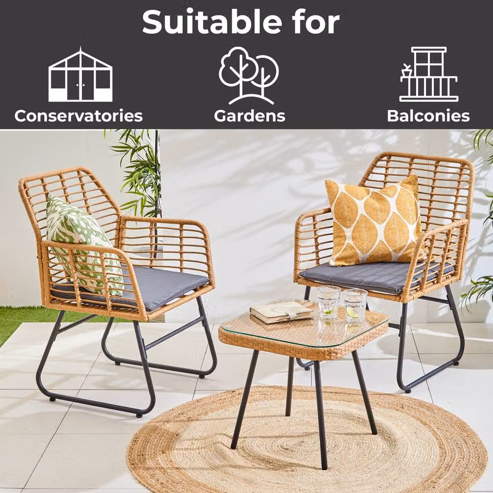 Neo 3 Piece Bamboo Style Garden Bistro Set in Dark Grey – 2