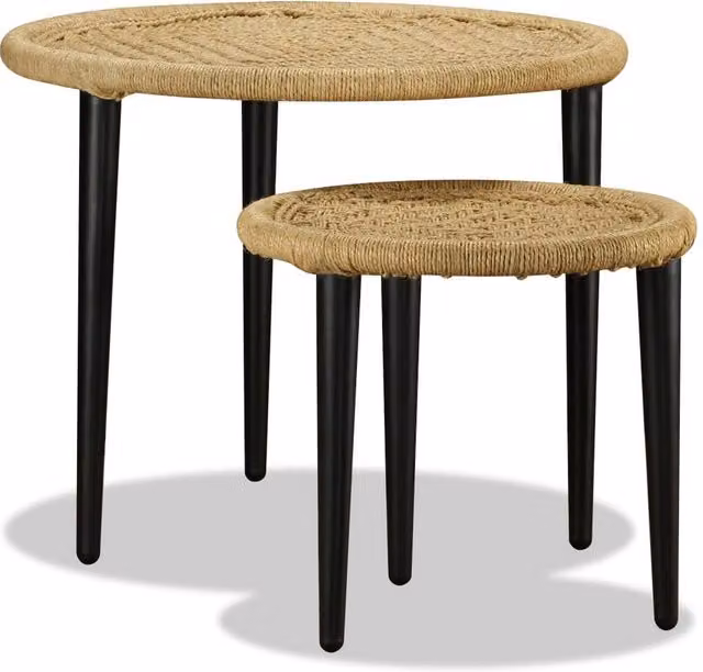 Berkfield Home 2 Piece Round Coffee Table Set in Beige Jute and Metal – 1