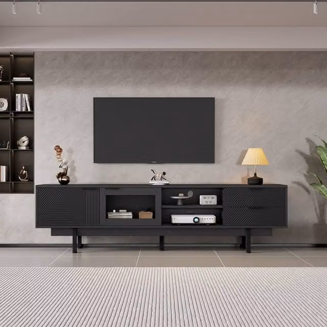 Rolipo Modern Black TV Unit with Storage and Media Compartments – 1