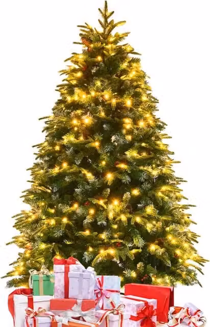 Costway 5FT Pre-Lit Snowy Artificial Christmas Tree with 250 LED Lights and 11 Lighting Modes in Green