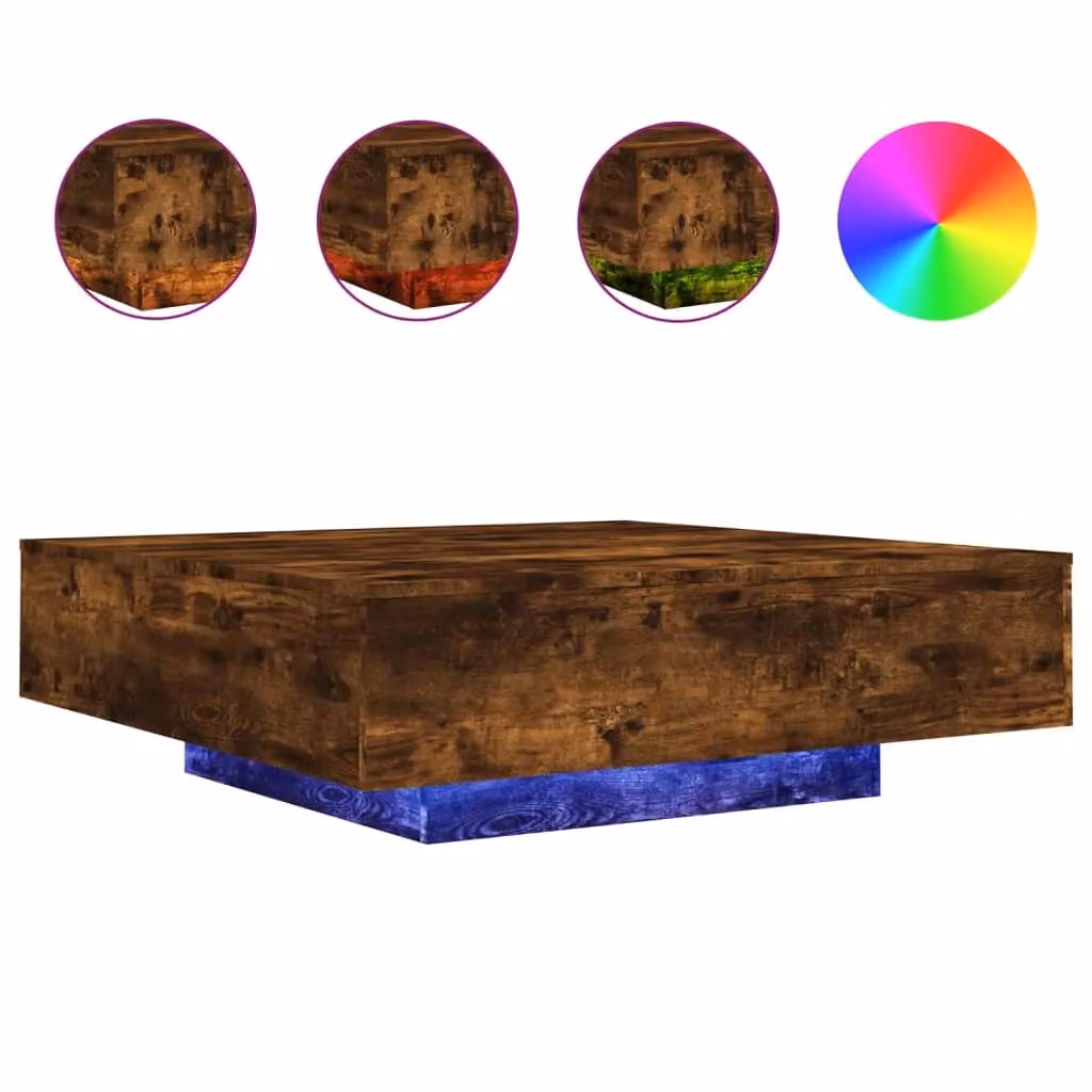 Berkfield Home Modern Square Coffee Table with LED Lights in Smoked Oak Brown, W: 100 cm, D: 100 cm, H: 31 cm – 2
