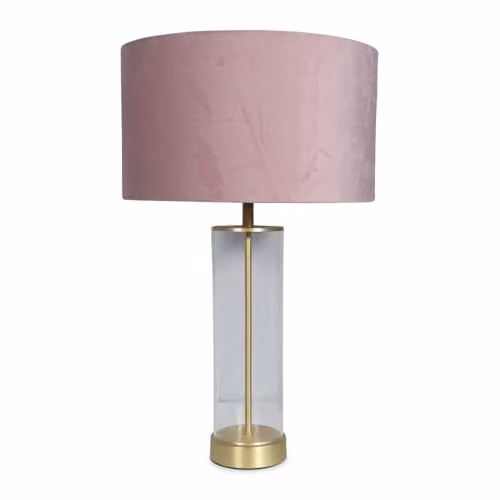 ValueLights Balan Glass and Gold Metal Table Lamp with Dusty Pink Velvet Drum Shade