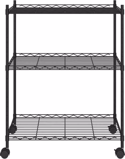 Berkfield Home Durable 3-Tier Metal Storage Rack with Wheels and Adjustable Shelves, Black, W/D/H: 60 x 35 x 81 cm – 1