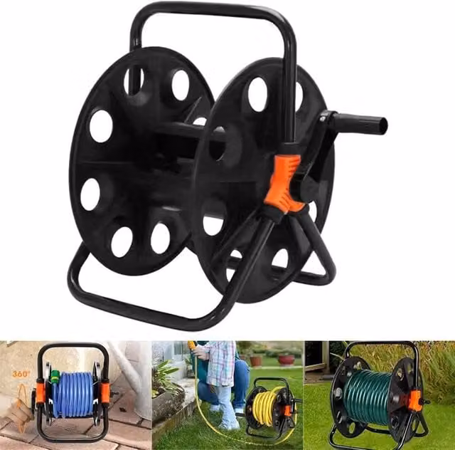 NESTLUNE Portable Freestanding Garden Hose Reel Cart in Black