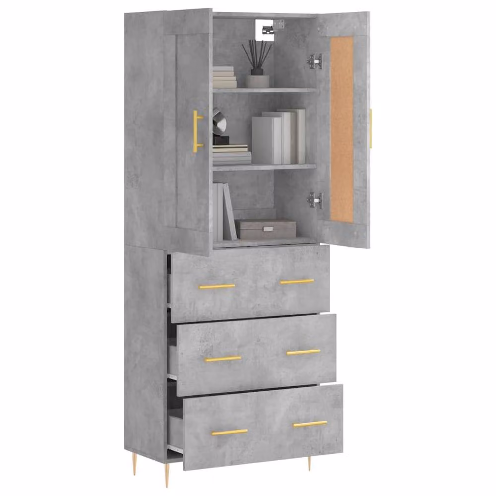 Berkfield Home Modern Highboard in Concrete Grey, W/D/H: 69.5 x 34 x 180 cm – 2
