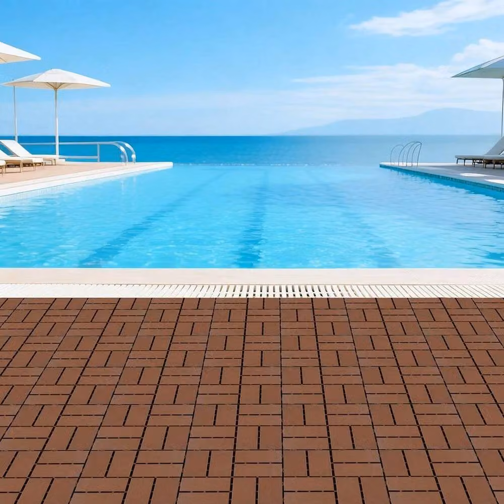 FLAVORA Brown Anti-Slip Interlocking Plastic Deck Tiles, W/D/H: 44 x 30 x 30 cm – 4