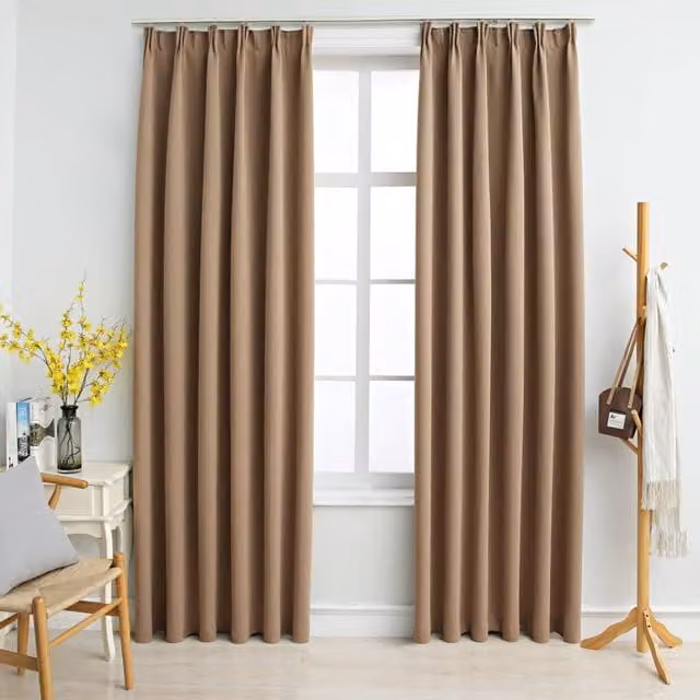 Berkfield Home Blackout Fabric Curtains with Hooks, 2 Pack, Beige, W: 140 cm, H: 175 cm – 1