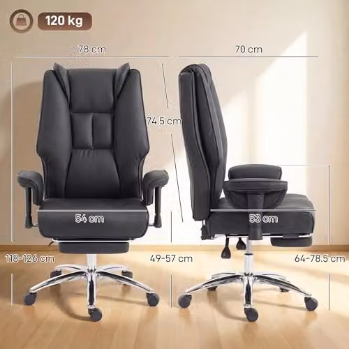HOMCOM Executive Office Chair in Black with Ergonomic Design, Footrest and Headrest – 3