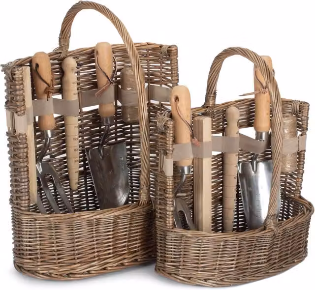 Red Hamper Antique Wash Deluxe Garden Tool Basket Set of 2 in Grey, Red and Brown with Handles – 2