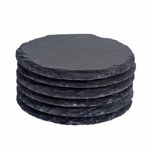 Argon Tableware Set of 6 Round Black Slate Coasters, Diameter: 10 cm