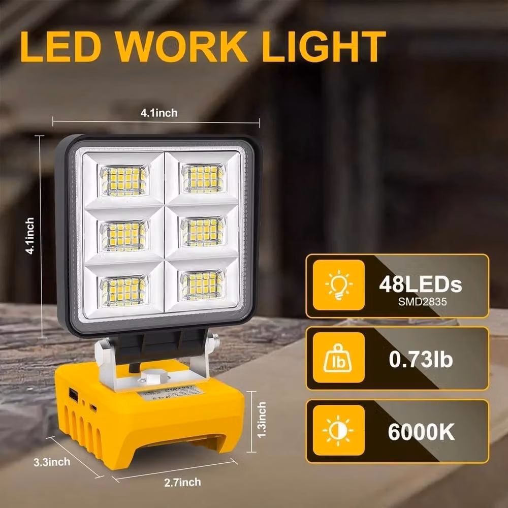 FLAVORA 48W 5200LM Cordless Rechargeable LED Work Floodlight in Yellow – 4
