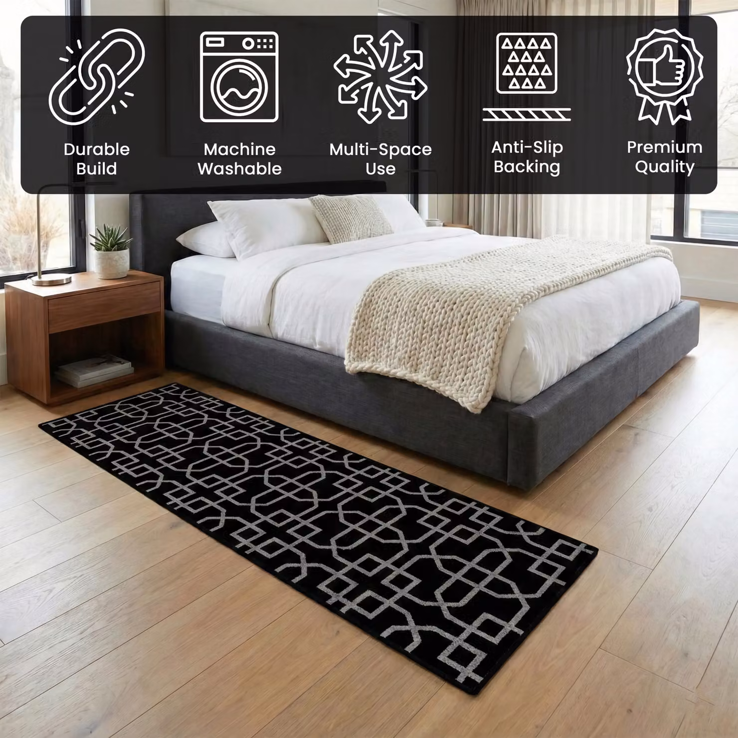 Smart Living Siam Heavy Duty Non Slip Striped Door Mat in Black, W: 80 cm, L: 150 cm – 3