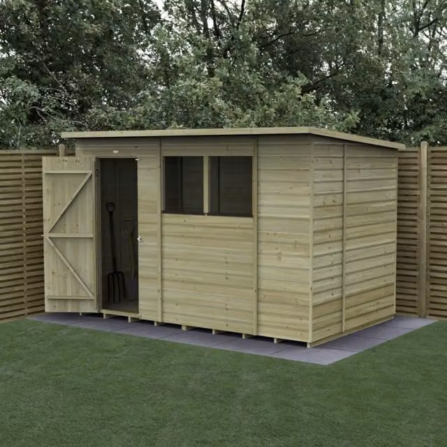 Forest Garden Shiplap Pent Shed with 2 Windows and Double Doors in Green or Brown