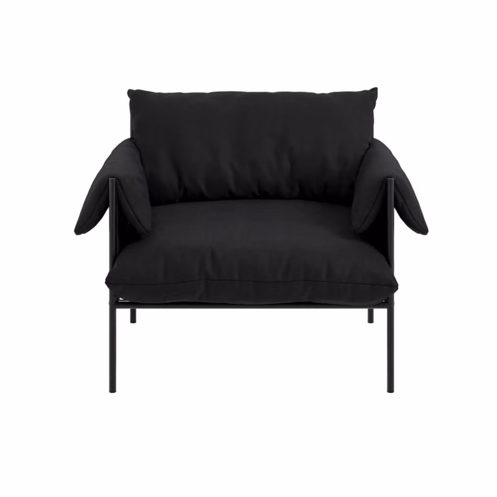 Wyld Haus Wardour Minimalist Black Houseweave Armchair with Matt Black Metal Legs – 2