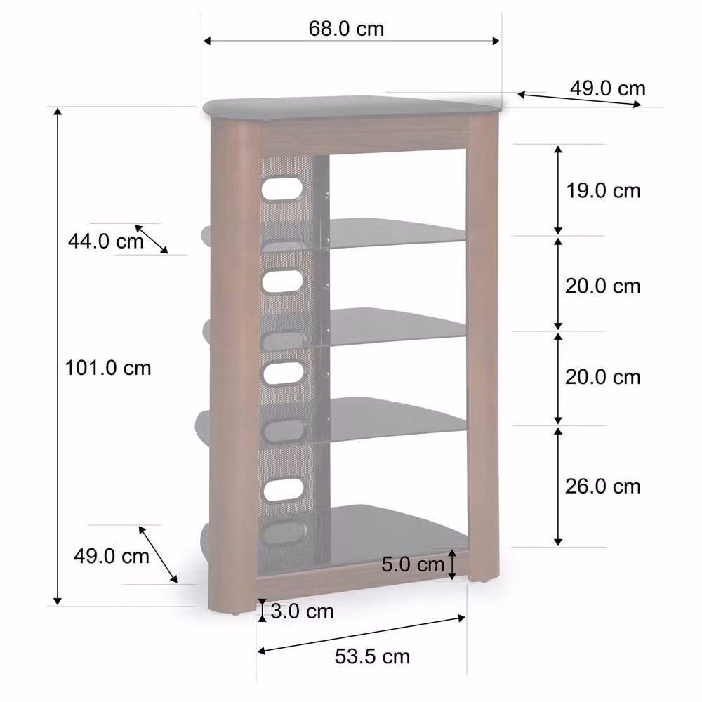 Centurion Supports Zinnia 5-Tier AV Equipment Rack in Black Glass with Walnut Fascia, W/D/H: 102 x 49 x 68 cm – 4