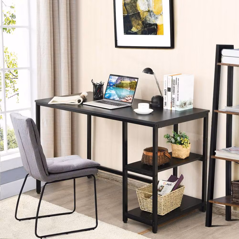 Costway Industrial Computer Desk with Storage Shelves, Black, W: 120 cm, D: 60 cm – 4