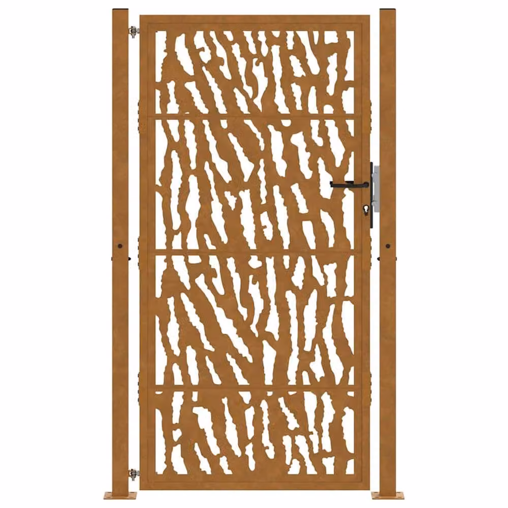Berkfield Home Garden Gate in Brown Weathering Steel with Trace Design, W: 105 cm, H: 180 cm – 3