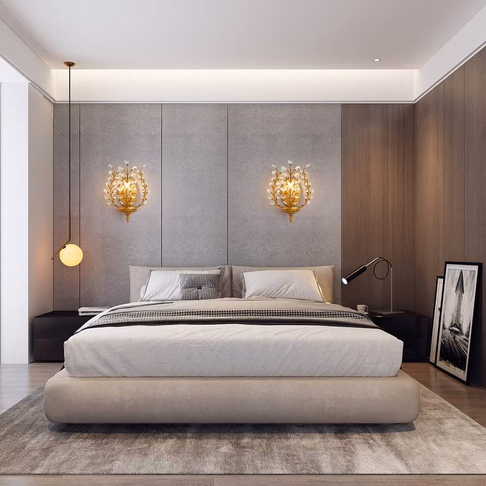 NIVOR Crystal and Metal Flush Mounted Vanity Wall Lamp in Gold/Brass – 5