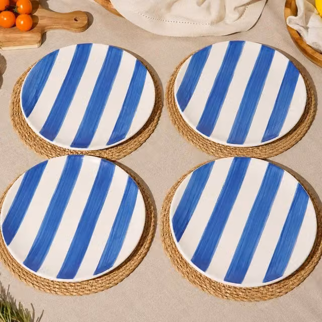 Hestia Set of 4 Blue and White Striped Ceramic Side Plates – 1