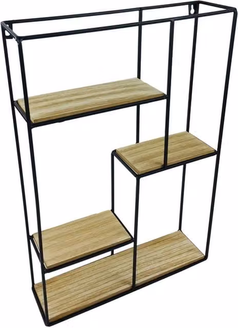 My Pretty Home Modern Black Metal and Wood Wall Mounted Display Shelf