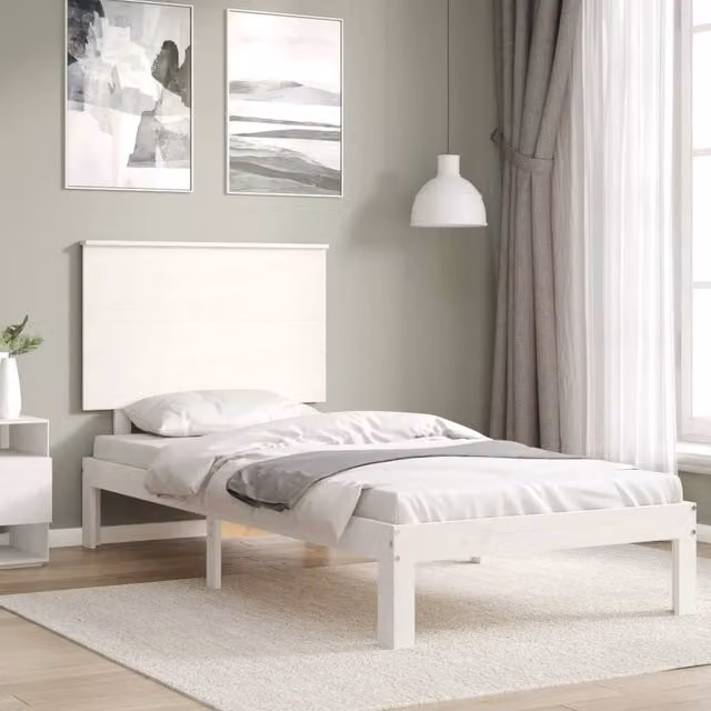 Berkfield Home Beautiful Bed Frame with Headboard in White Solid Pine, W/D/H: 100 x 203.5 x 82.5 cm