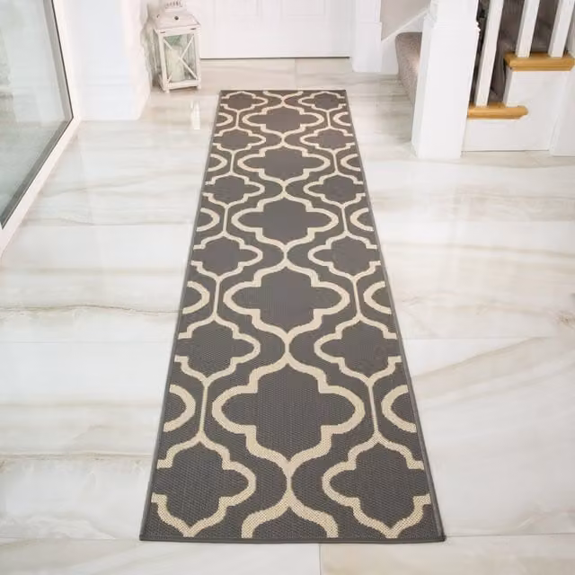 The Rug House Grey Trellis Outdoor Rug, Anthracite, W: 240 cm, D: 60 cm