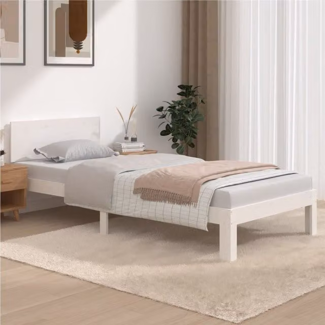 Berkfield Home White Solid Wood Pine Bed Frame W: 90 cm, D: 200 cm – 1