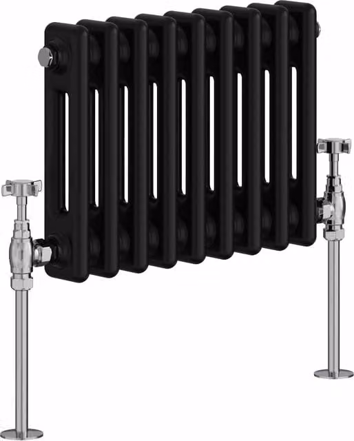 Right Radiators Double Column Horizontal Traditional Radiator in Black, Height: 42.5 cm