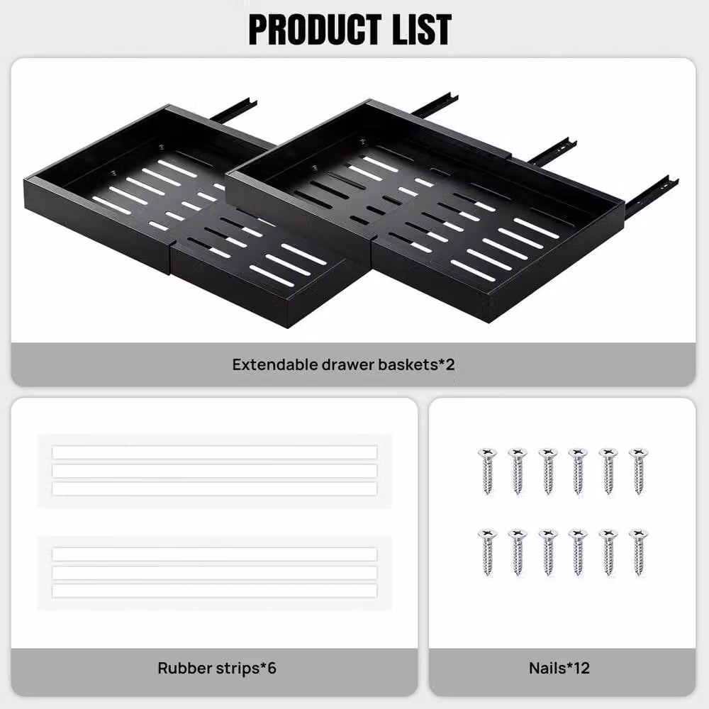 PAWNORA Black Metal Slide Out Kitchen Drawer Racks – 3