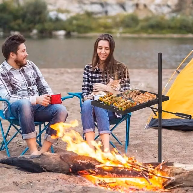 London Boutique Set of 2 Black Steel Swivel Fire Pit BBQ Grill with Charcoal Grates, W/D/H: 40.64 x 40.64 x 72.9 cm