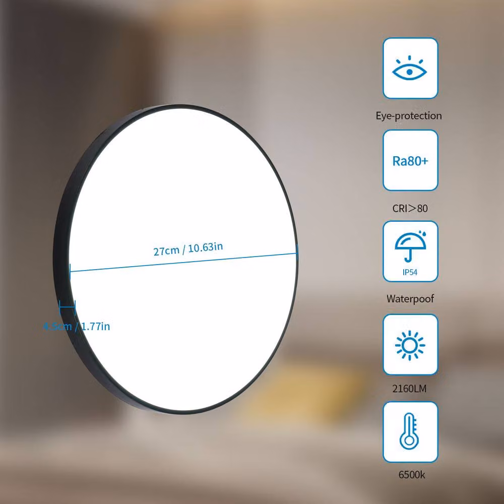 Goeco Round LED Ceiling Light, Black, 24 W, 6500 K, IP44, Diameter: 27 cm – 3