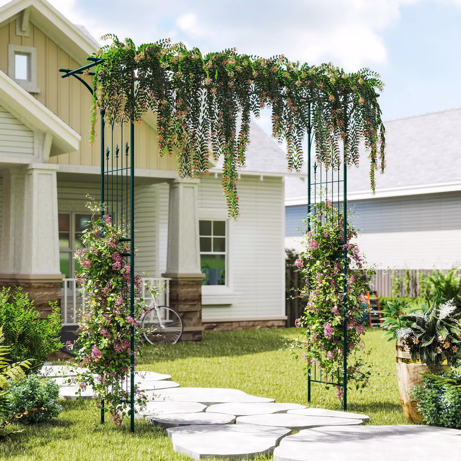 Gymax Metal Garden Arbor Archway for Climbing Plants in Green, Height: 205 cm – 2