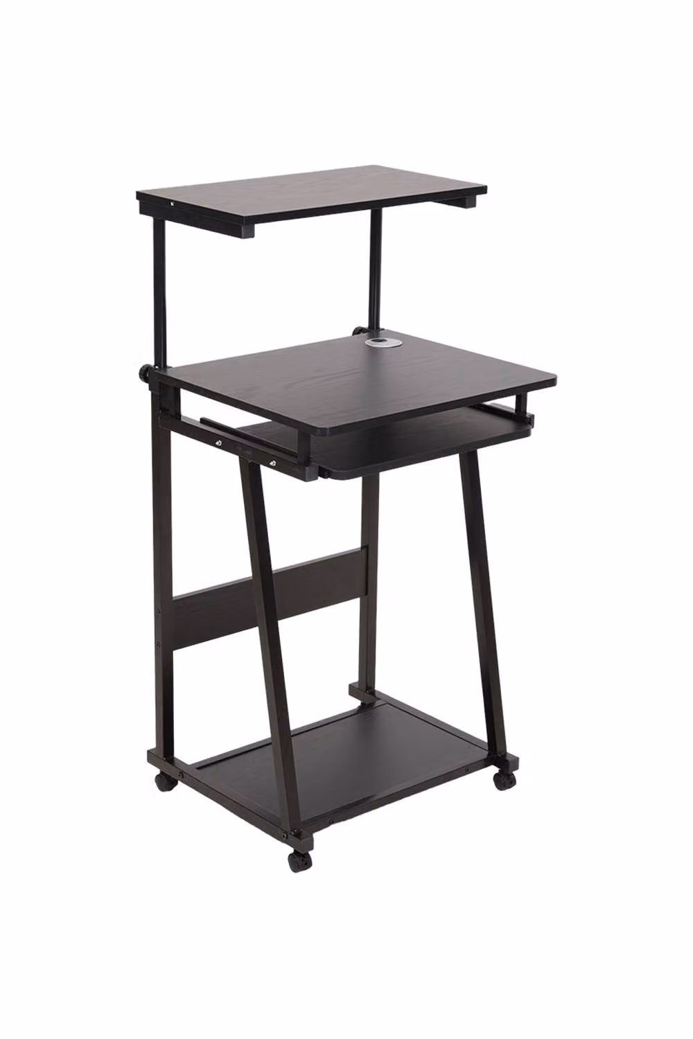 Living and Home 3-Tier Rolling Computer Desk with Keyboard Tray in Black – 2
