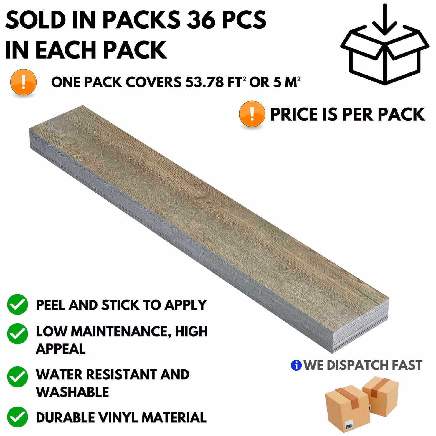 Novecrafto Self Adhesive Wood Look Vinyl Floor Planks, 36 Pack, Brown, W: 91.4 cm, H: 15.2 cm – 2