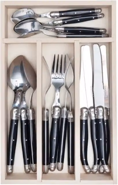 Laguiole 16 Piece Stainless Steel Cutlery Set with Black Wooden Presentation Case